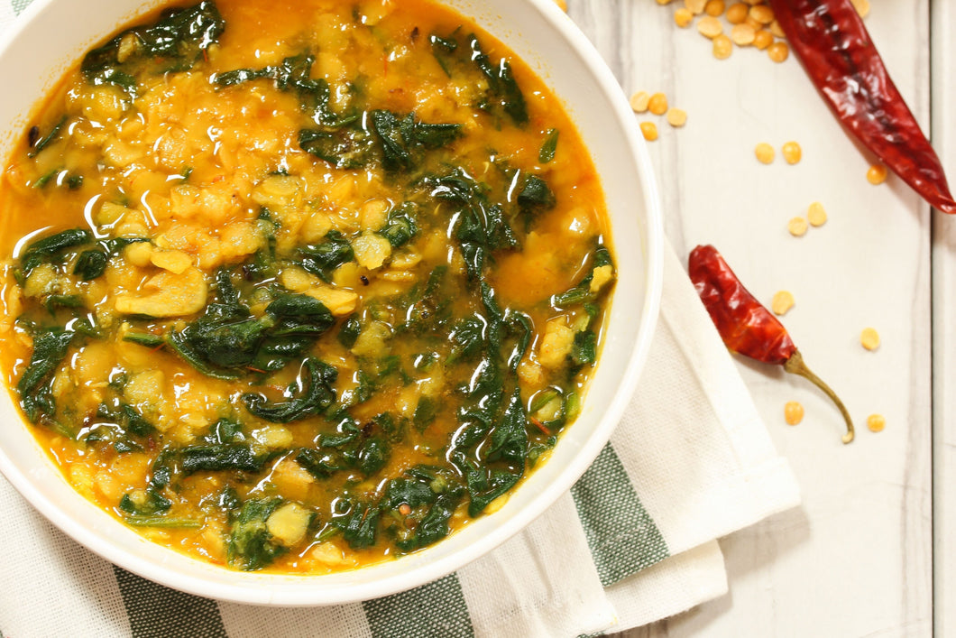 Lentil and Spinach Dahl with Naan